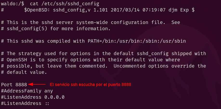 Archivo de configuración del servicio ssh.